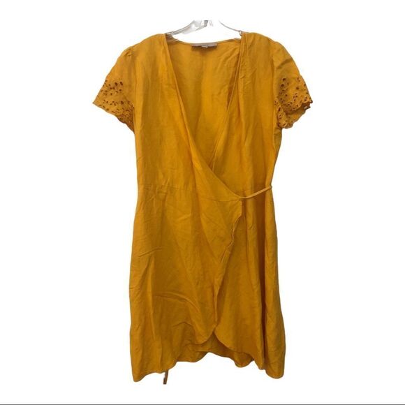 LOFT DRESS Yellow Eyelet Wrap Dress Size S - Picture 2 of 5